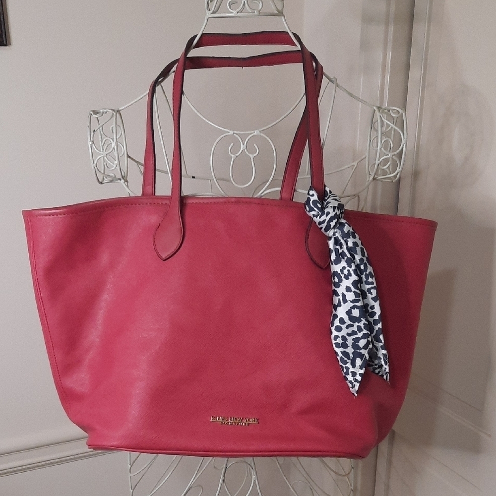 Jones New York Red Tote with Animal Print Scarf